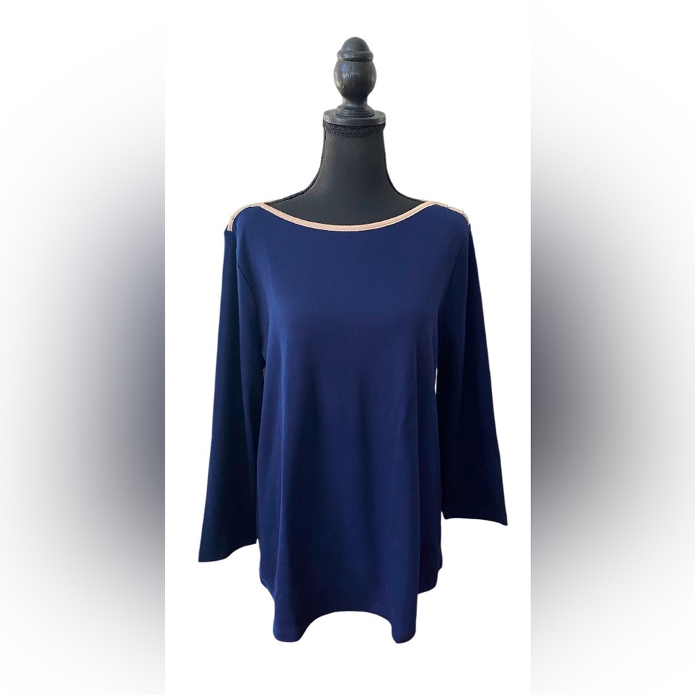 Kim Rogers: Navy Blue and Brown Boat Shirt